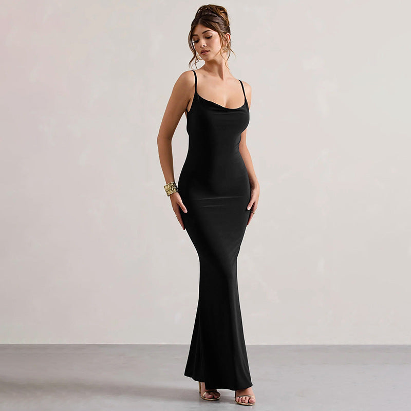 Lace Stitching Halter Sheath Slim-fit Flattering Dress